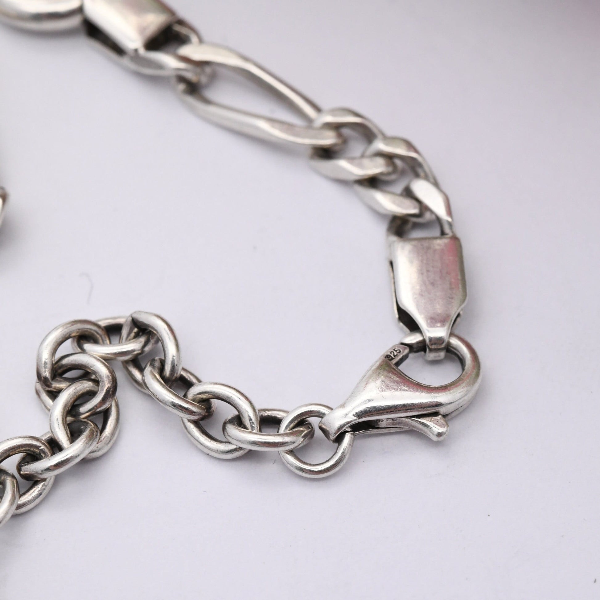 Vintage Sterling Silver Ankle Bracelet Anklet - Long Figaro Chain with Hoops | Gift for Girlfriend | Quality Minimalist Silver