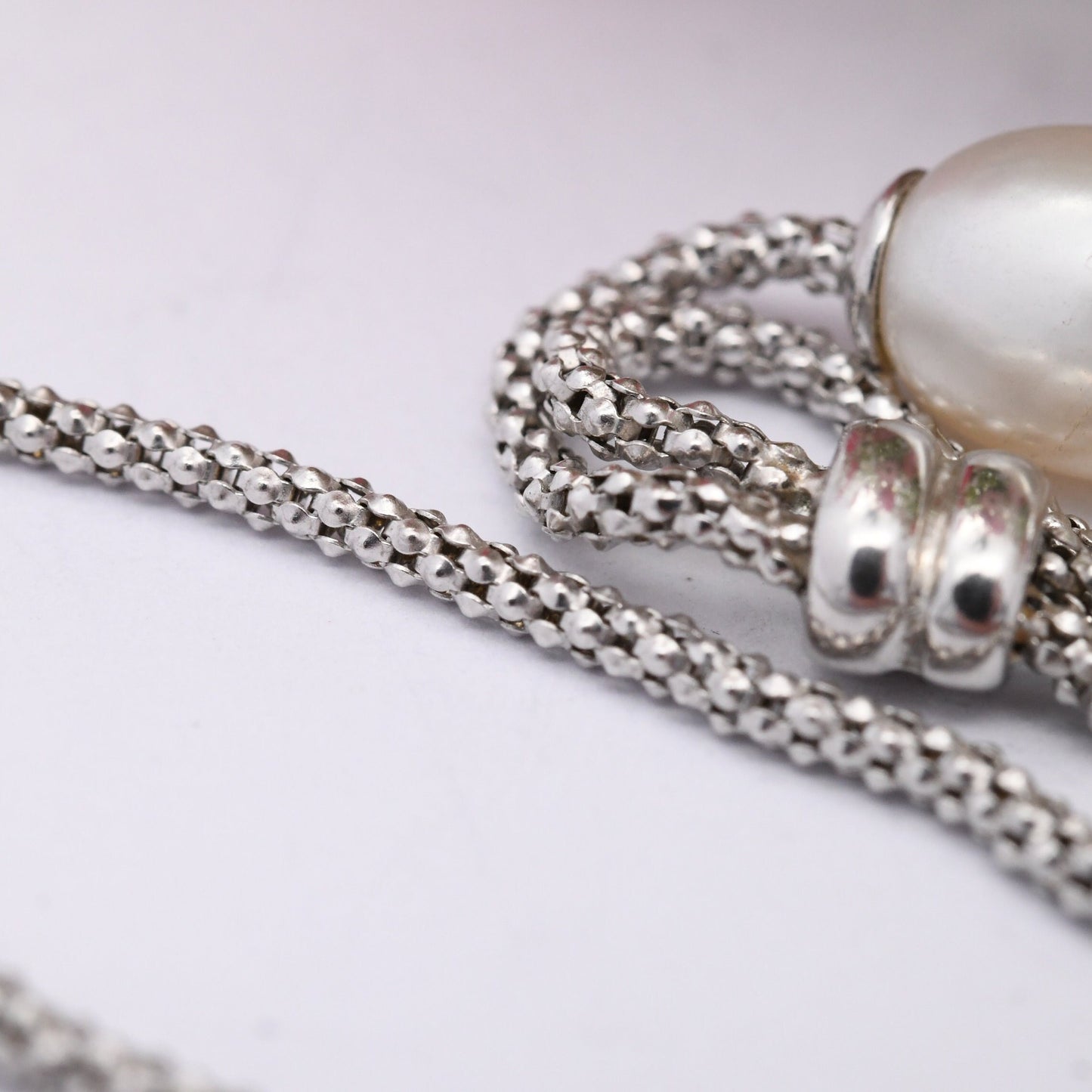 Sterling Silver Pearl Negligee Necklace - Double White and Light Pink Pearls | Pretty Silver Jewellery