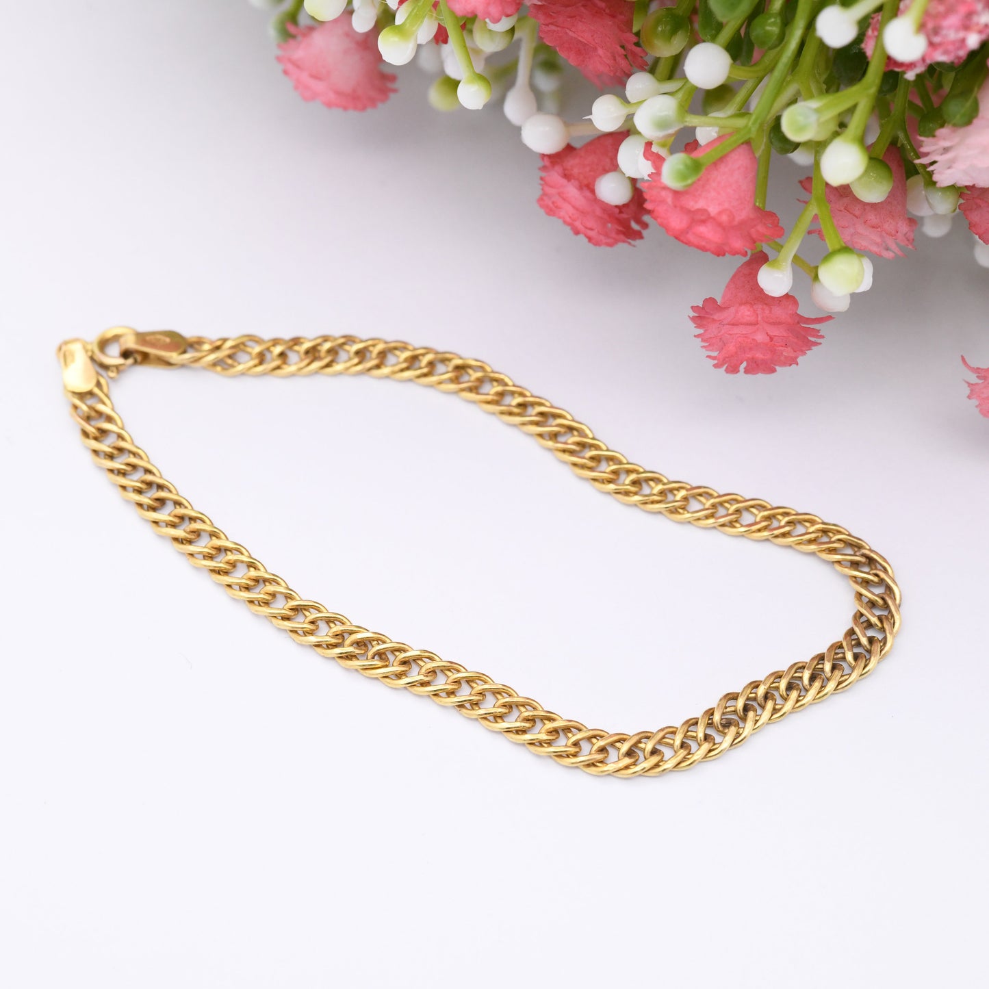 Vintage 9ct Gold Double Curb Link Chain Bracelet - Yellow Gold