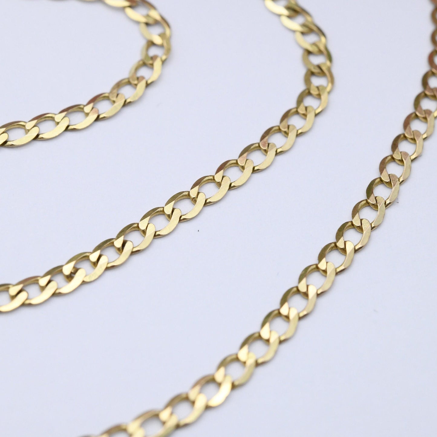 Vintage 9ct Gold Flat Curb Link Chain Necklace - Solid Gold | 20" 50cm