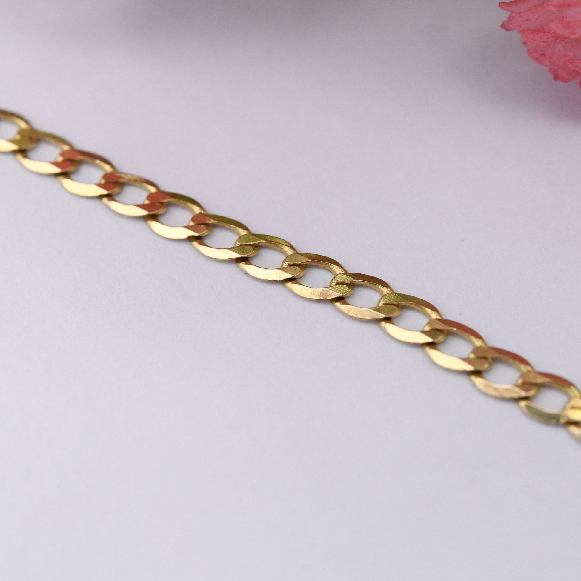 Vintage 9ct Gold Flat Curb Link Chain Necklace - Solid Gold | 20" 50cm