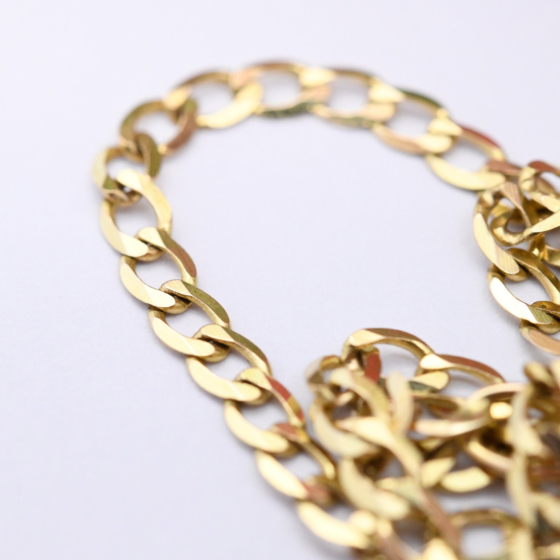 Vintage 9ct Gold Flat Curb Link Chain Necklace - Solid Gold | 20" 50cm