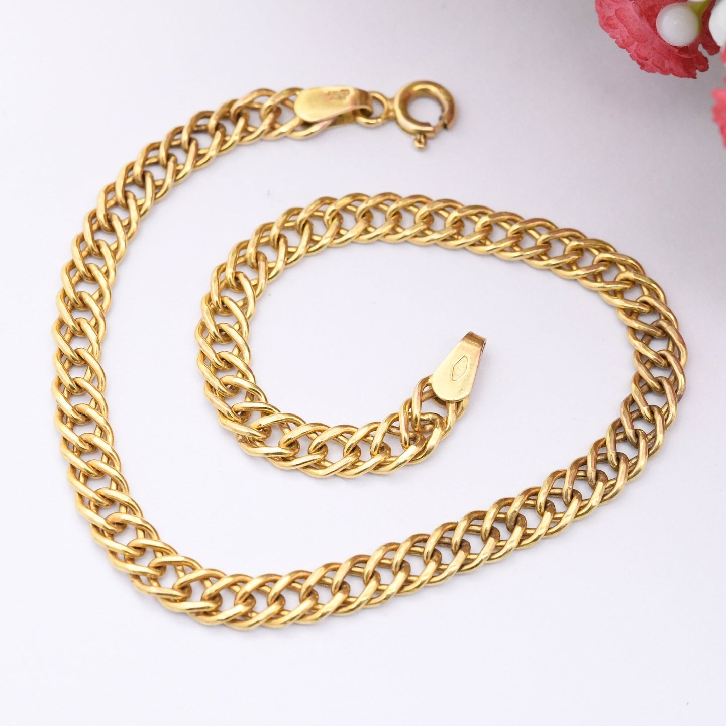 Vintage 9ct Gold Double Curb Link Chain Bracelet - Yellow Gold