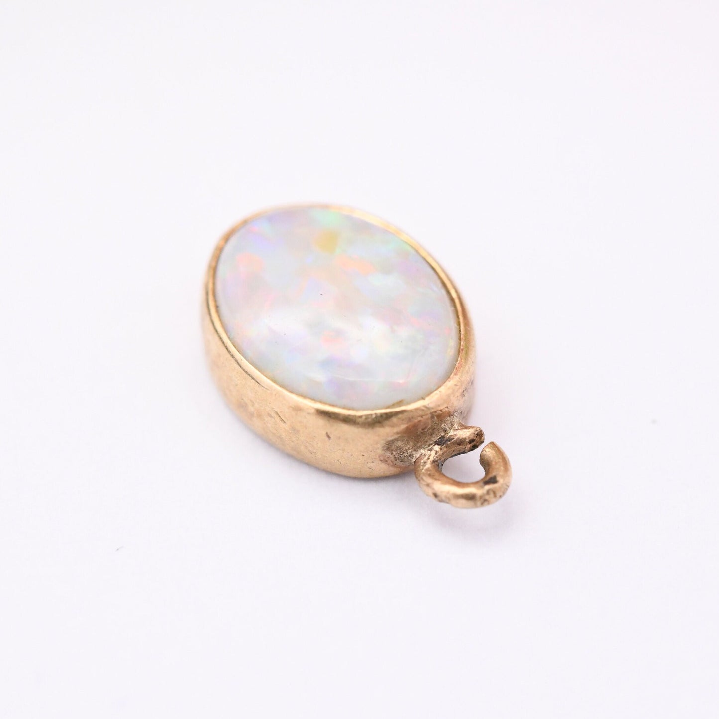 Vintage 9ct Gold Opal Pendant - Small Pendant Charm Necklace | Oval White Opal