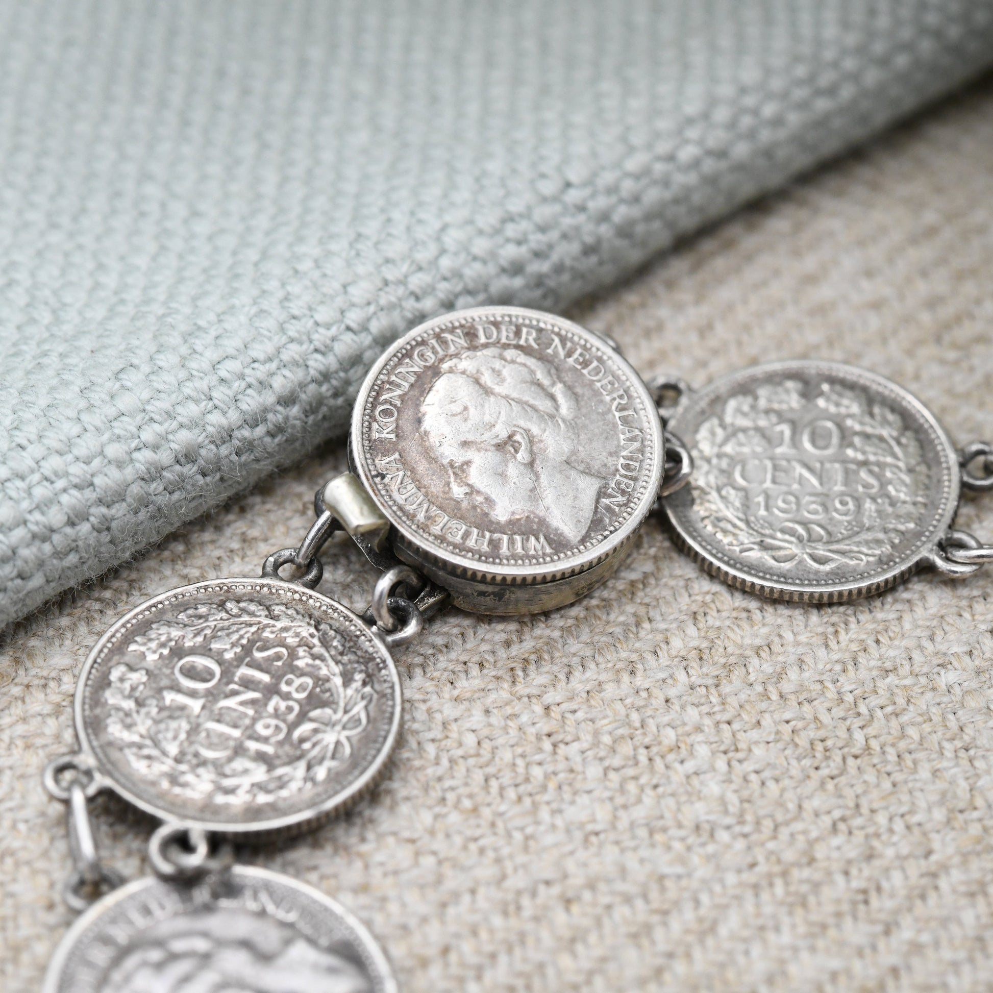Vintage Silver Wilhelmina Koningin Dutch Coin Bracelet 1930s 1940s - Queen of the Netherlands Silver Coin Jewellery