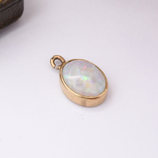 Vintage 9ct Gold Opal Pendant - Small Pendant Charm Necklace | Oval White Opal