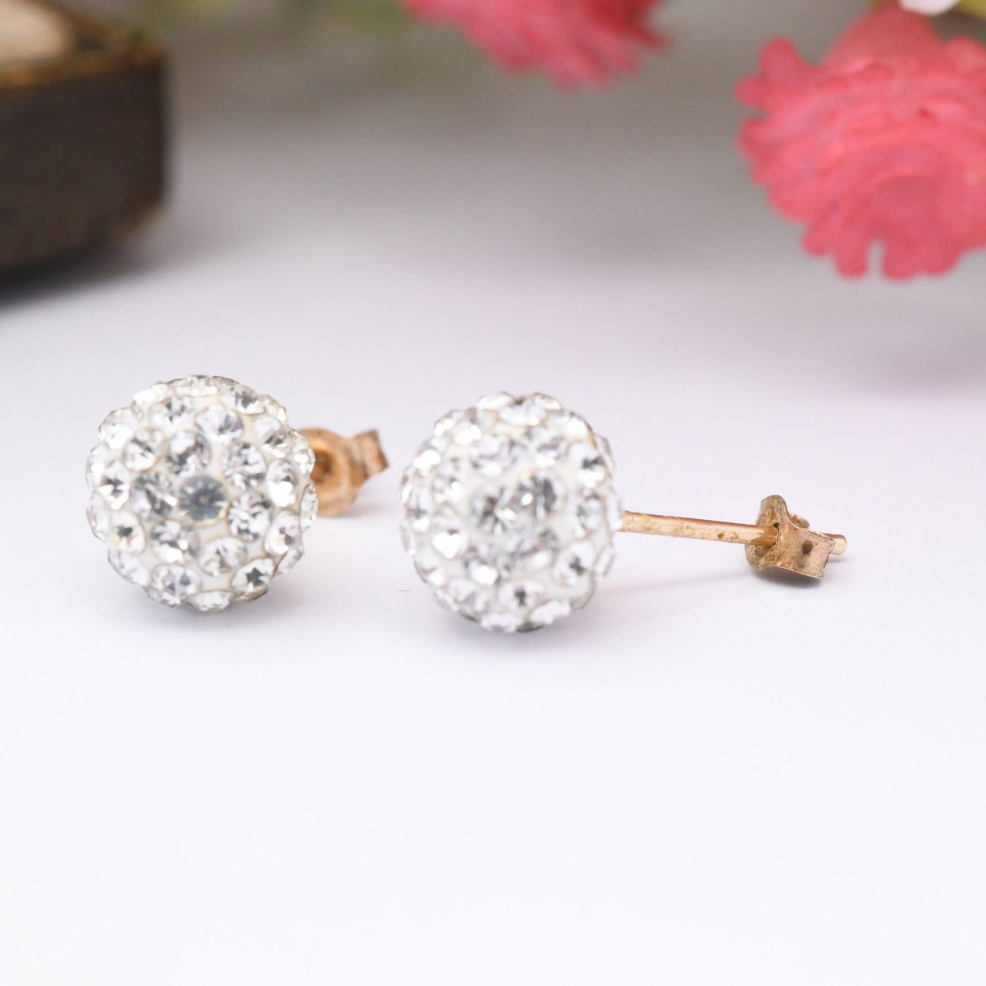 9ct Gold CZ Ball Cluster Stud Earrings - Sparkly Cubic Zirconia Clear Stones | White Front