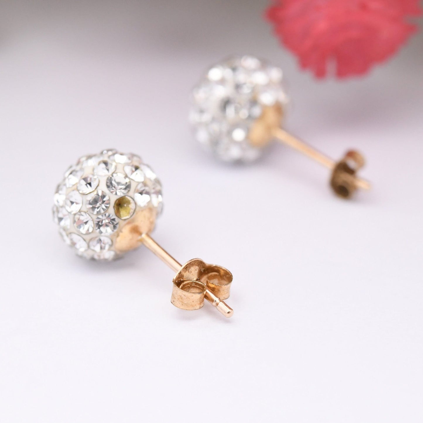 9ct Gold CZ Ball Cluster Stud Earrings - Sparkly Cubic Zirconia Clear Stones | White Front