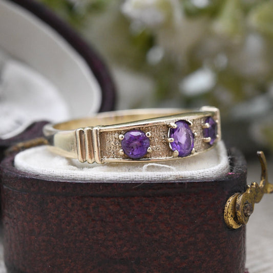 Vintage 9ct Gold Amethyst Ring 1999 - Edinburgh Scotland | Unusual Chunky Statement Setting | UK Size - P | US Size - 7 3/4