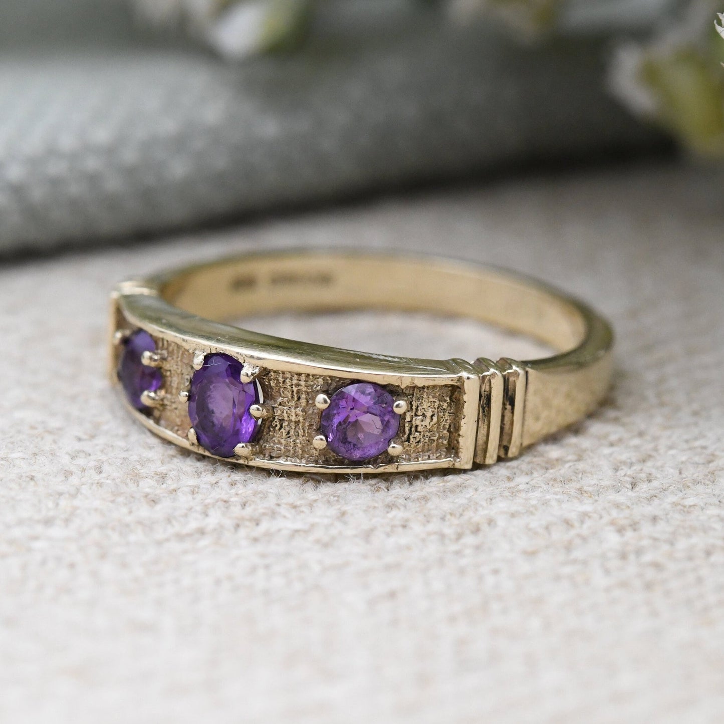 Vintage 9ct Gold Amethyst Ring 1999 - Edinburgh Scotland | Unusual Chunky Statement Setting | UK Size - P | US Size - 7 3/4