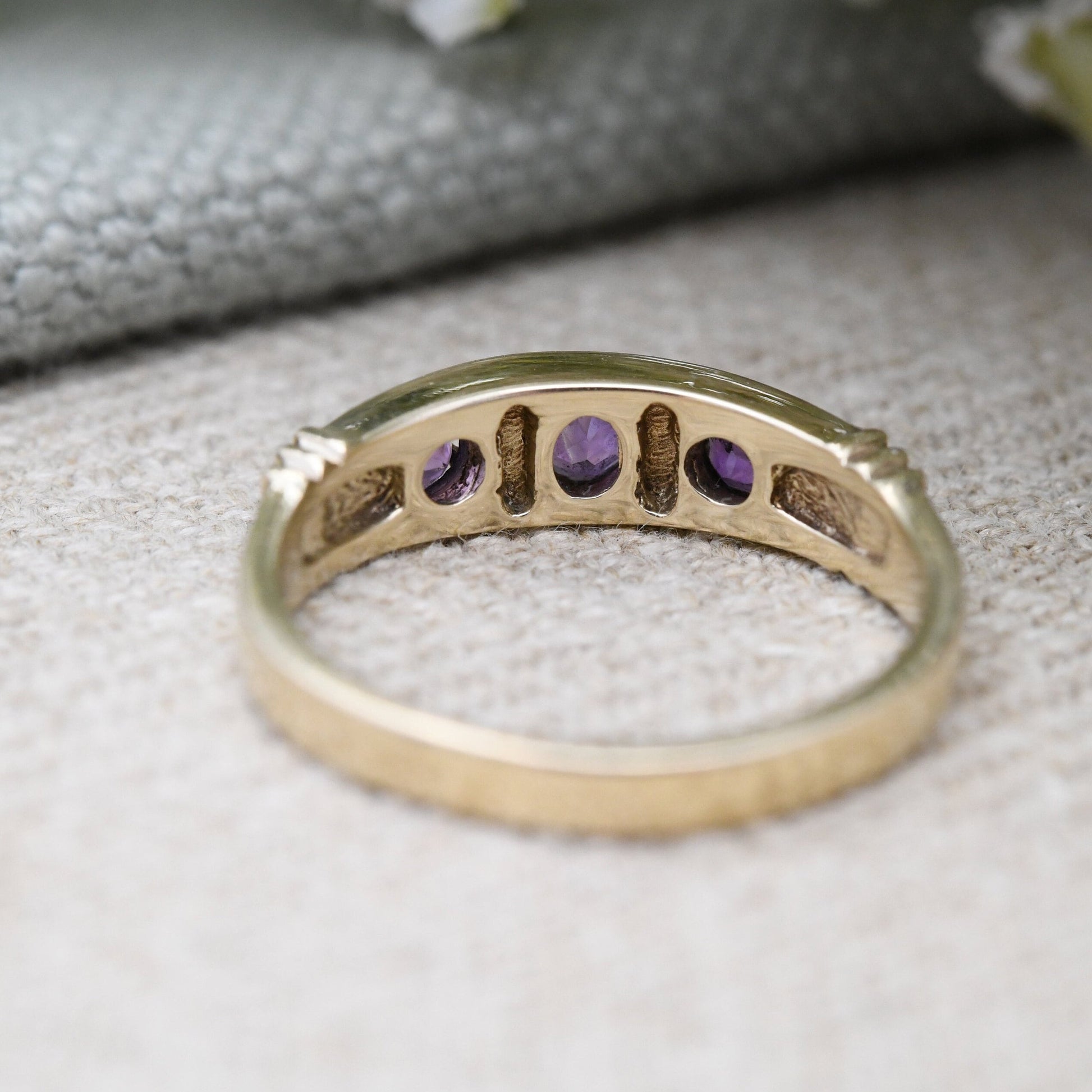 Vintage 9ct Gold Amethyst Ring 1999 - Edinburgh Scotland | Unusual Chunky Statement Setting | UK Size - P | US Size - 7 3/4