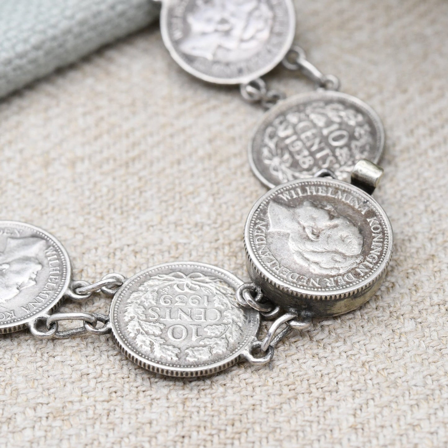 Vintage Silver Wilhelmina Koningin Dutch Coin Bracelet 1930s 1940s - Queen of the Netherlands Silver Coin Jewellery
