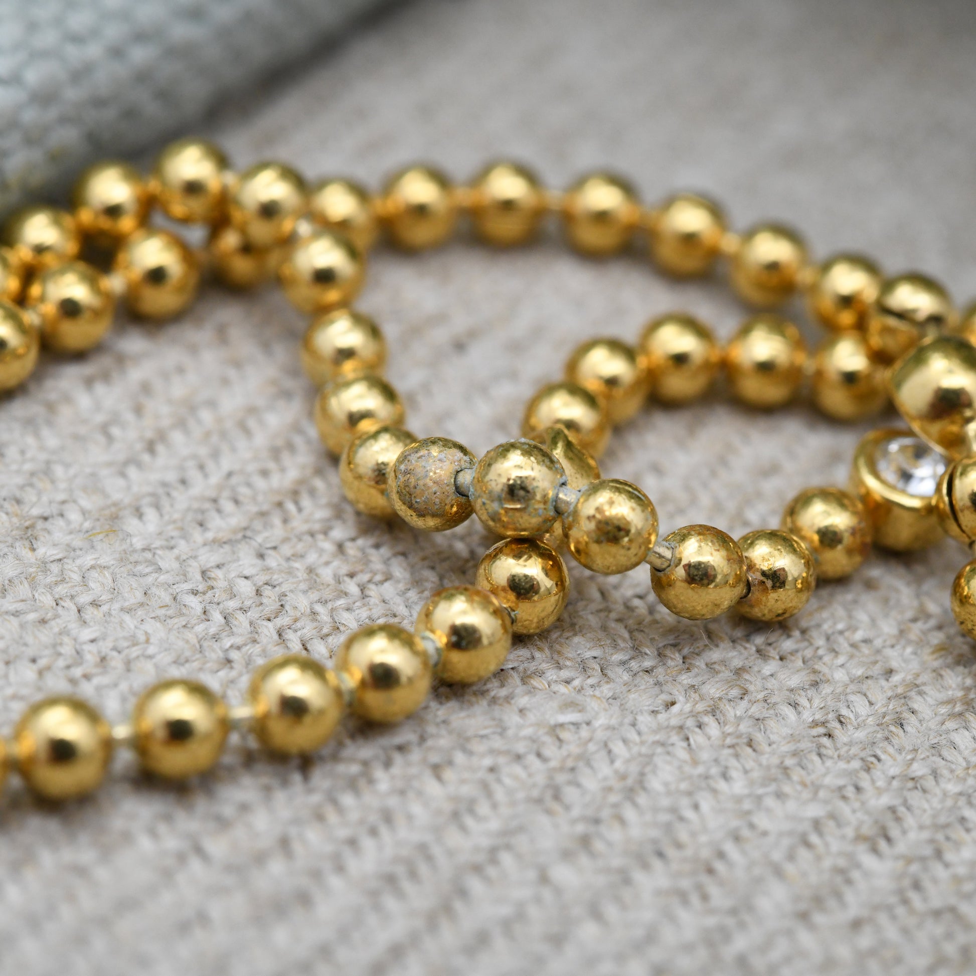 Vintage Monet Multi-Strand Necklace - Gold Tone Bead and Crystal | Mid-Century Costume Jewellery