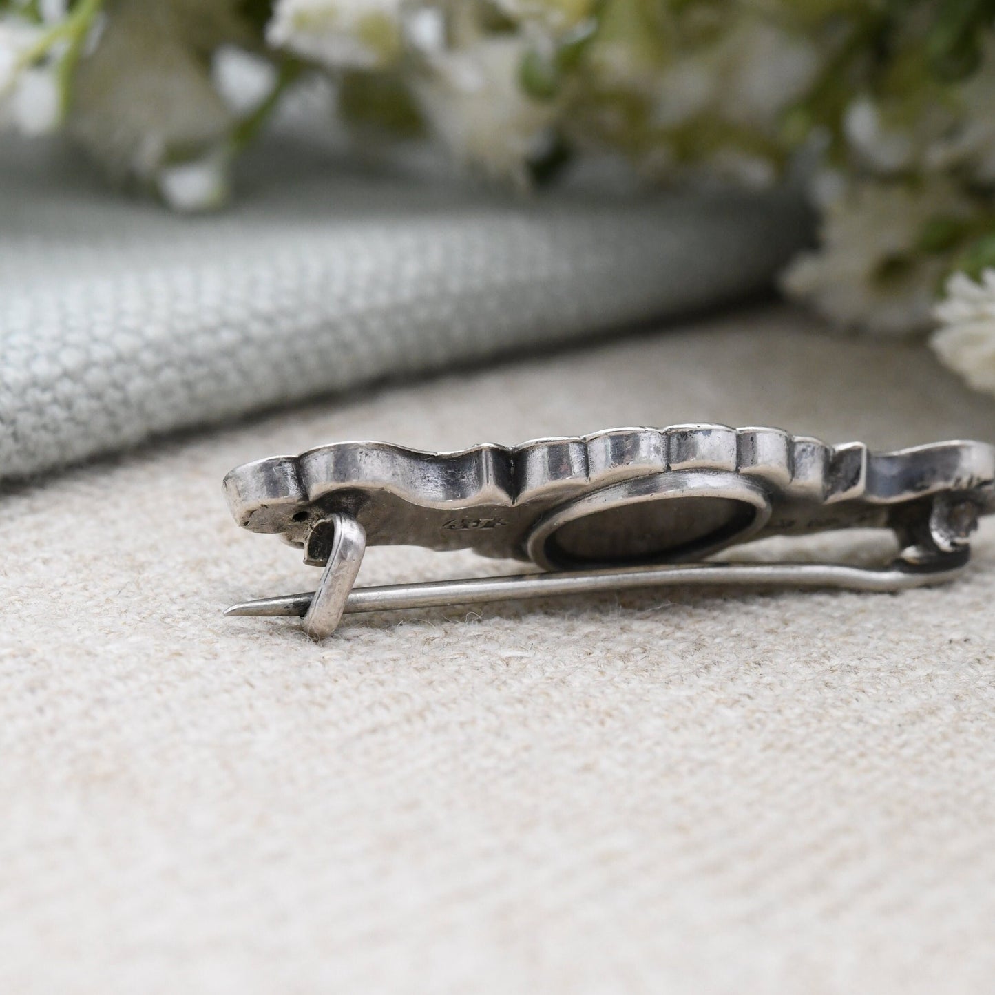 Antique Victorian Sterling Silver Aesthetic Movement Brooch 1898 with Bird Engraving by Arthur Johnson Smith - Chester Hallmarks