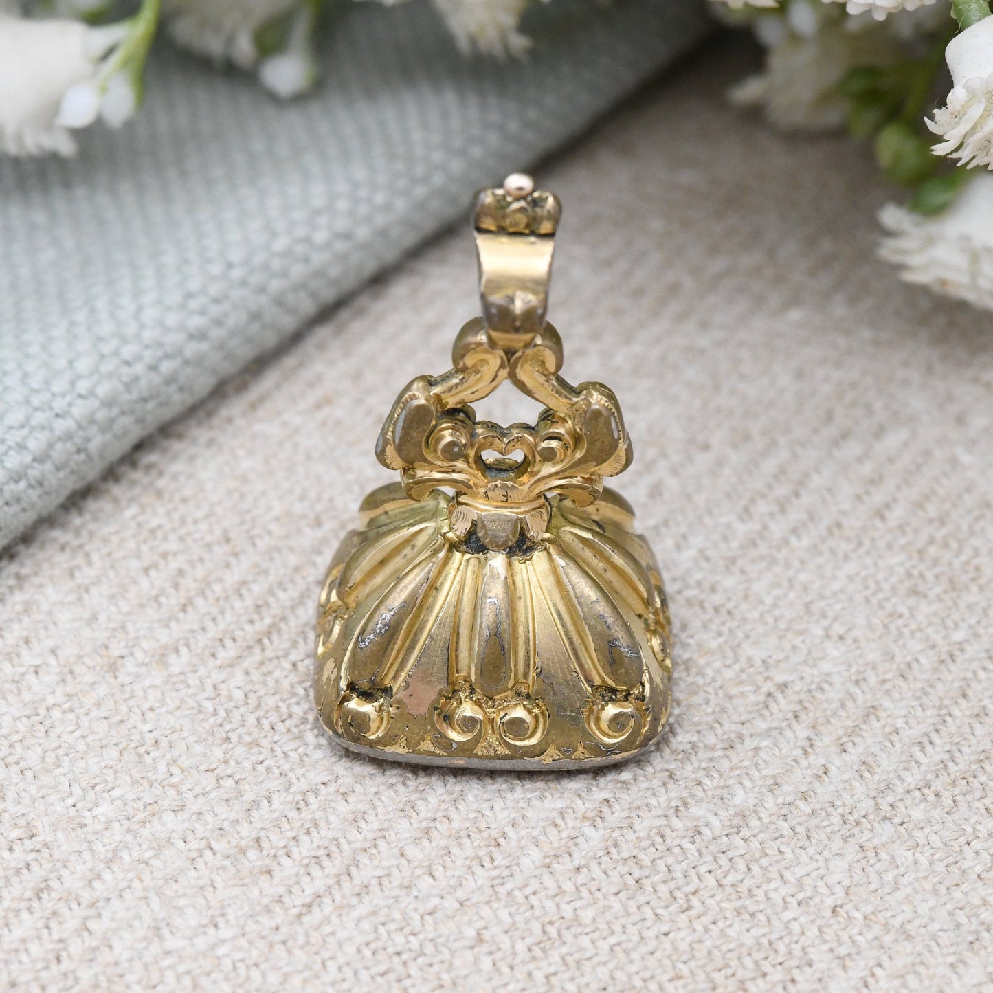 Antique Rolled Gold Citrine Seal Fob Pendant - Gemstone Watch Fob Pendant | Ornate Victorian Jewellery