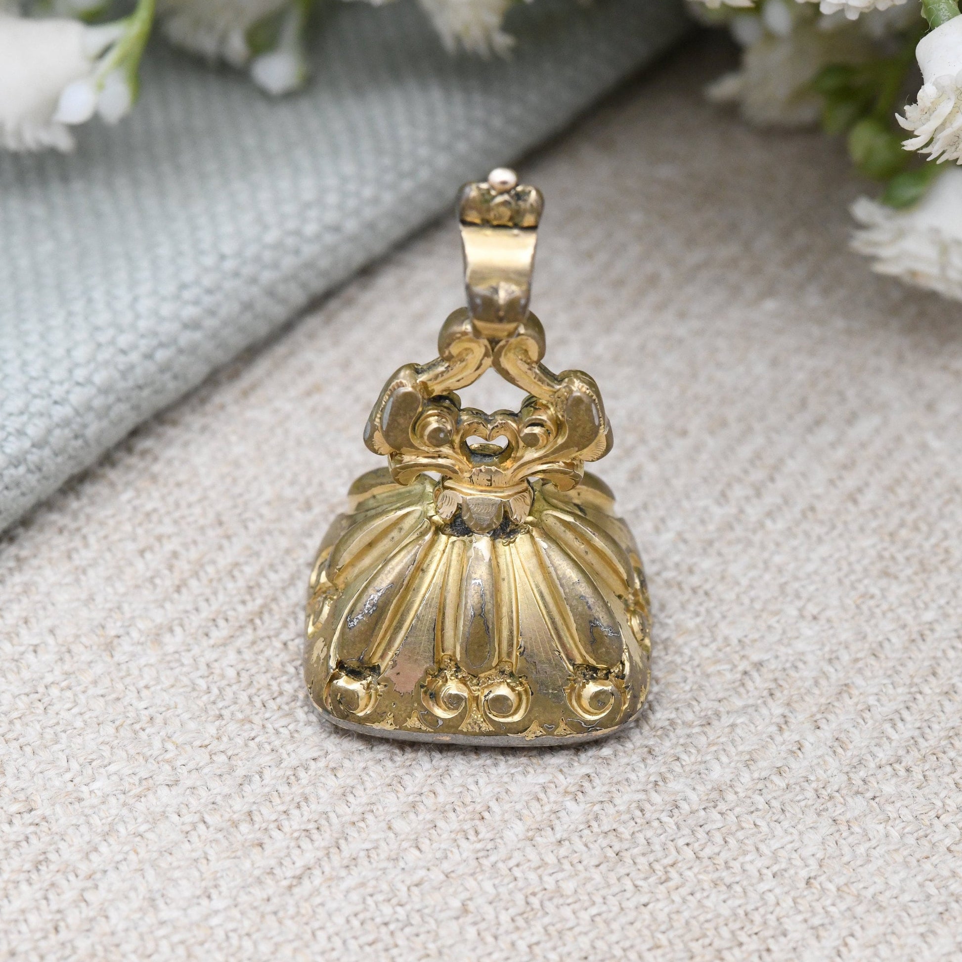 Antique Rolled Gold Citrine Seal Fob Pendant - Gemstone Watch Fob Pendant | Ornate Victorian Jewellery