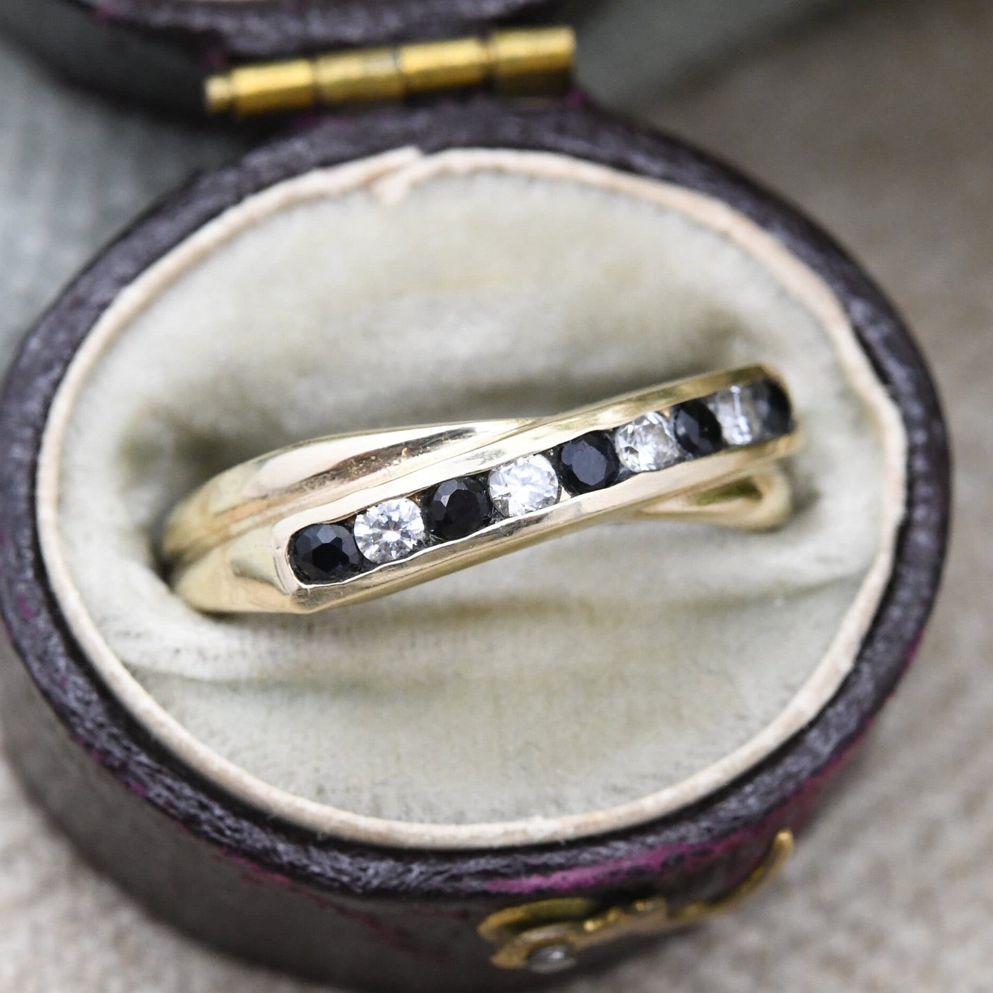 Vintage 9ct Gold Sapphire and CZ Half Eternity Twist Ring - Engagement Wedding Band | UK Size - M 1/2 | US Size - 6 1/2