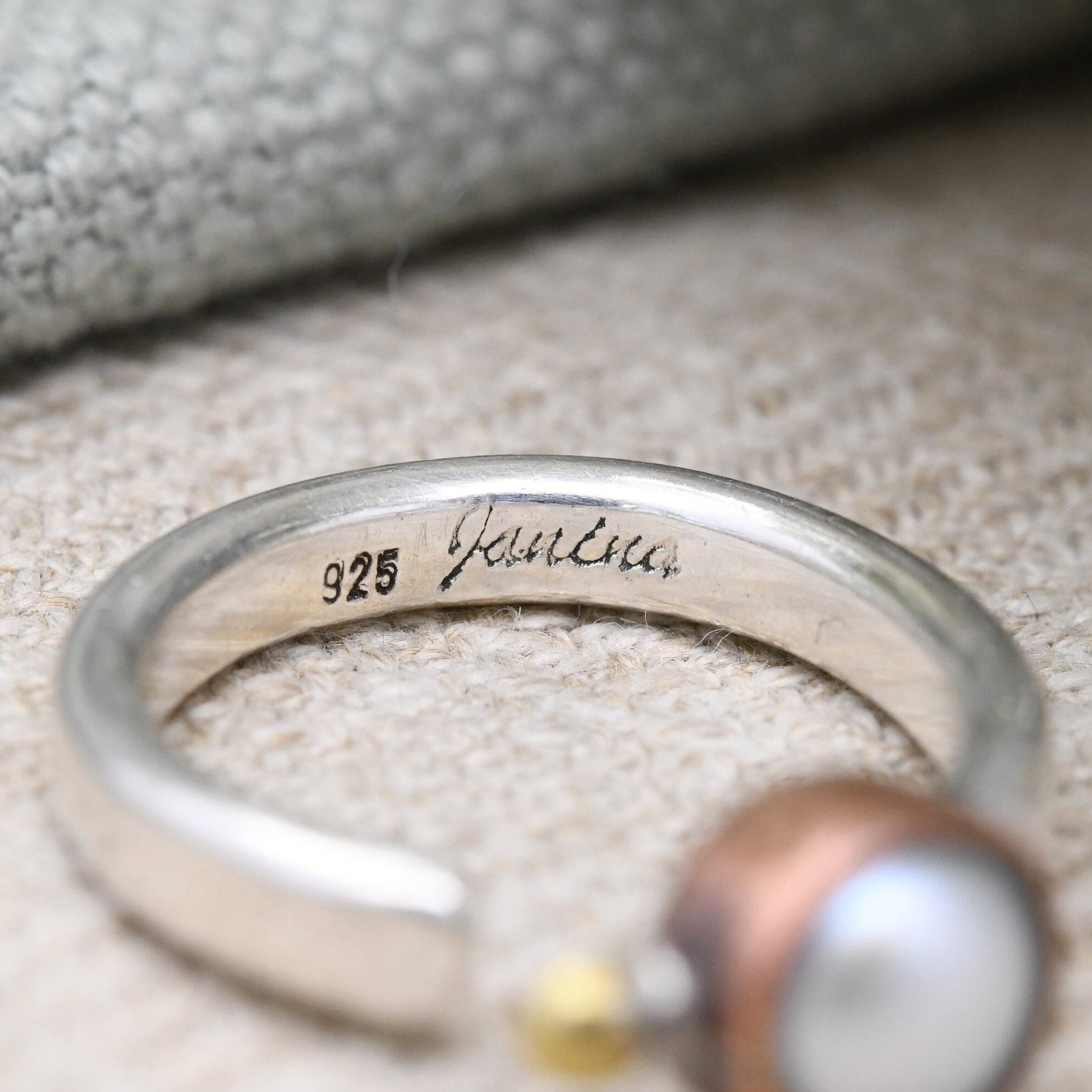 Vintage Janina Nielsen Sterling Silver Ring with Pearl Copper Brass - Modernist Danish Designer | UK Size - O 1/2 | US Size - 7 1/2