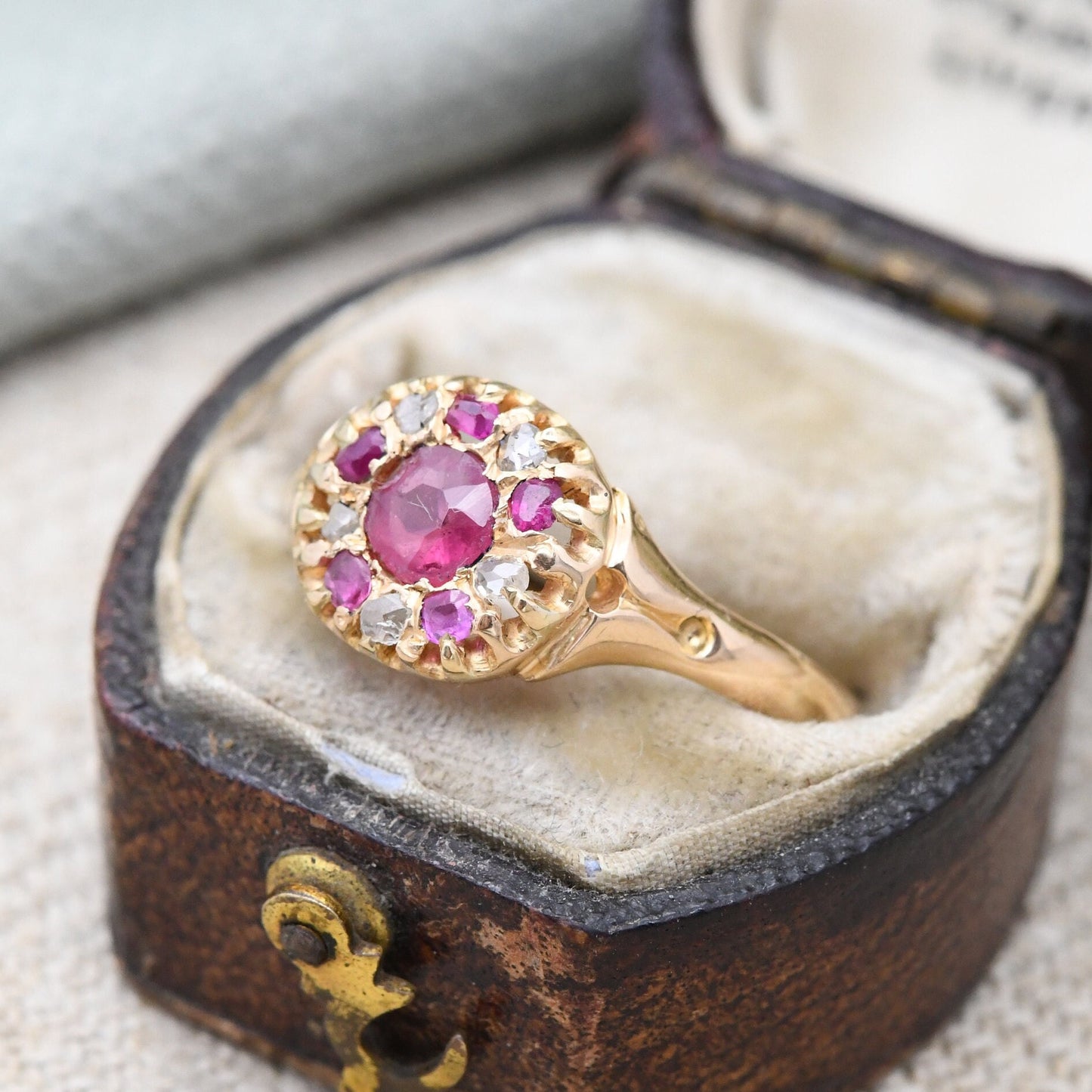 Antique Victorian 18ct Gold Ruby Diamond Ring - UK Size - Q | US Size - 8