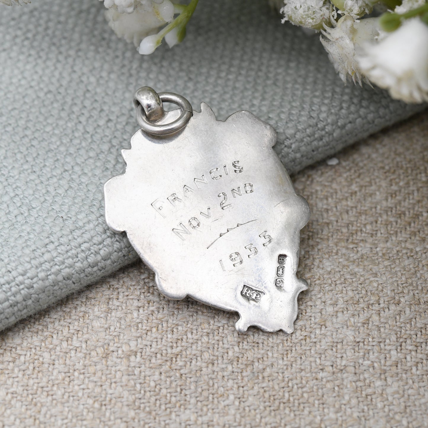 Vintage Sterling Silver Watch Fob Pendant 1932 1933 by Robert Pringle - with Blank Space for Engraving | Francis November 2nd