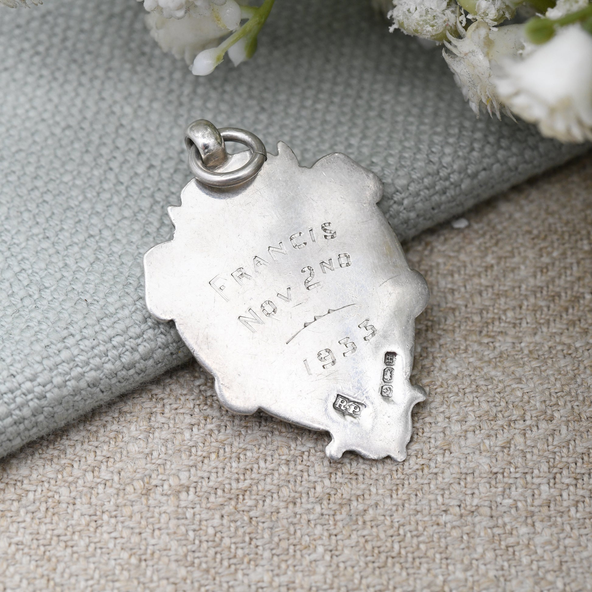 Vintage Sterling Silver Watch Fob Pendant 1932 1933 by Robert Pringle - with Blank Space for Engraving | Francis November 2nd