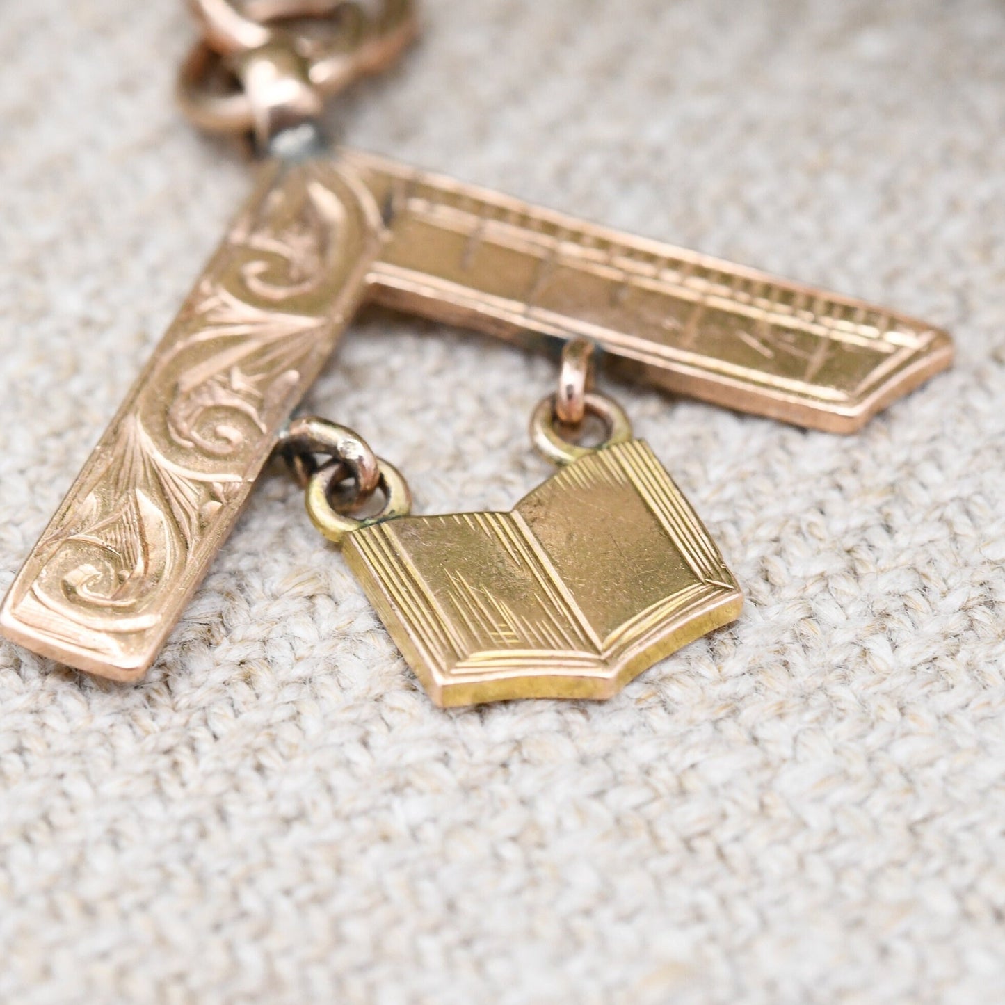 Antique 9ct Gold Masonic Square and Book Pendant by William Adams - Articulated Rose Gold Fob Edwardian