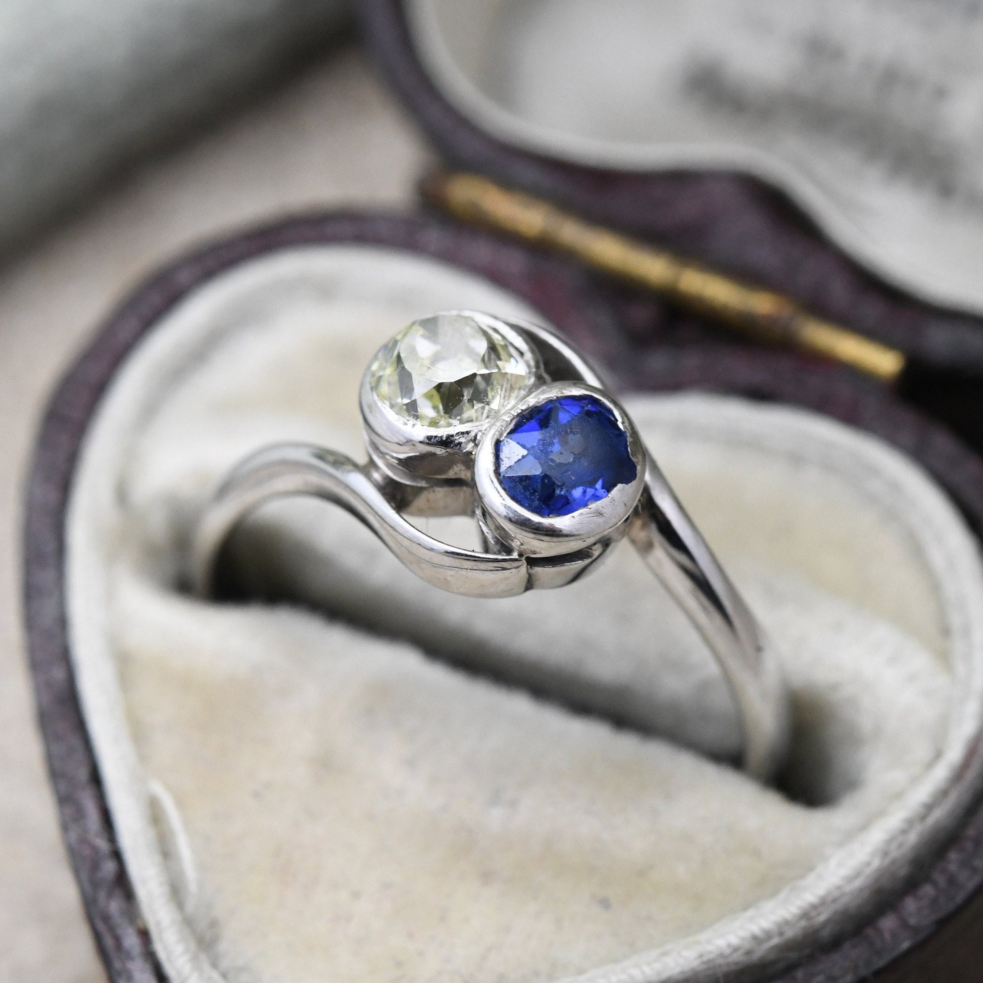 Antique 18ct Gold and Platinum Sapphire and Diamond Ring - Art Deco Toi et Moi Engagement Ring | UK Size - I 1/2 | US Size - 4 1/2