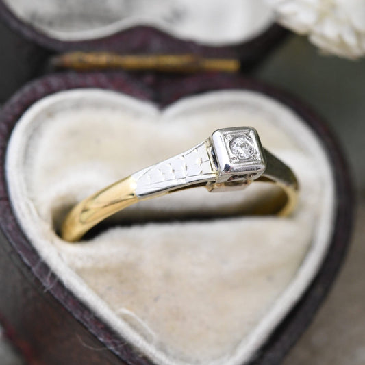 Antique 18ct Gold Solitaire Diamond Ring - Vintage Art Deco Engagement Ring | UK Size - M | US Size - 6 1/4