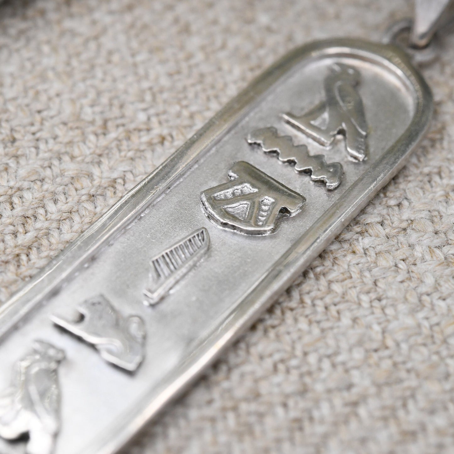 Vintage Silver Egyptian Cartouche Pendant with Hieroglyphs - Spelling Out Name Angela