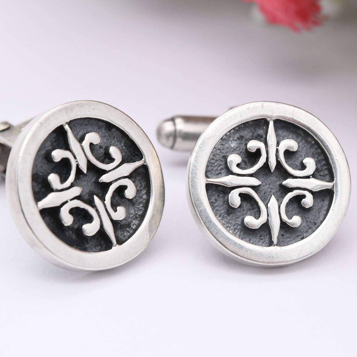 Vintage Sterling Silver Cufflinks with St Magnus Cross - Scottish Celtic Cross Design