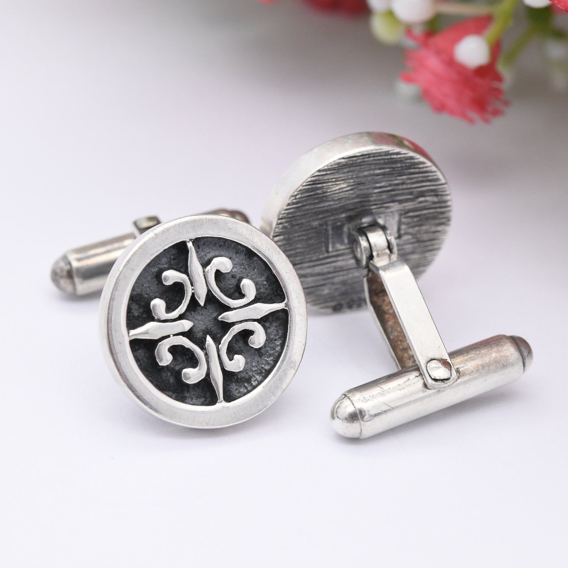 Vintage Sterling Silver Cufflinks with St Magnus Cross - Scottish Celtic Cross Design