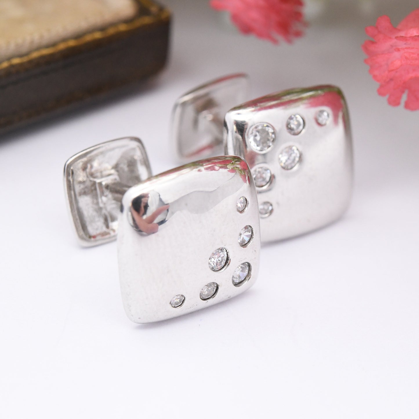 Sterling Silver Cufflinks with CZ Stones - Y2K Sparkly Cufflinks | Gift for Him