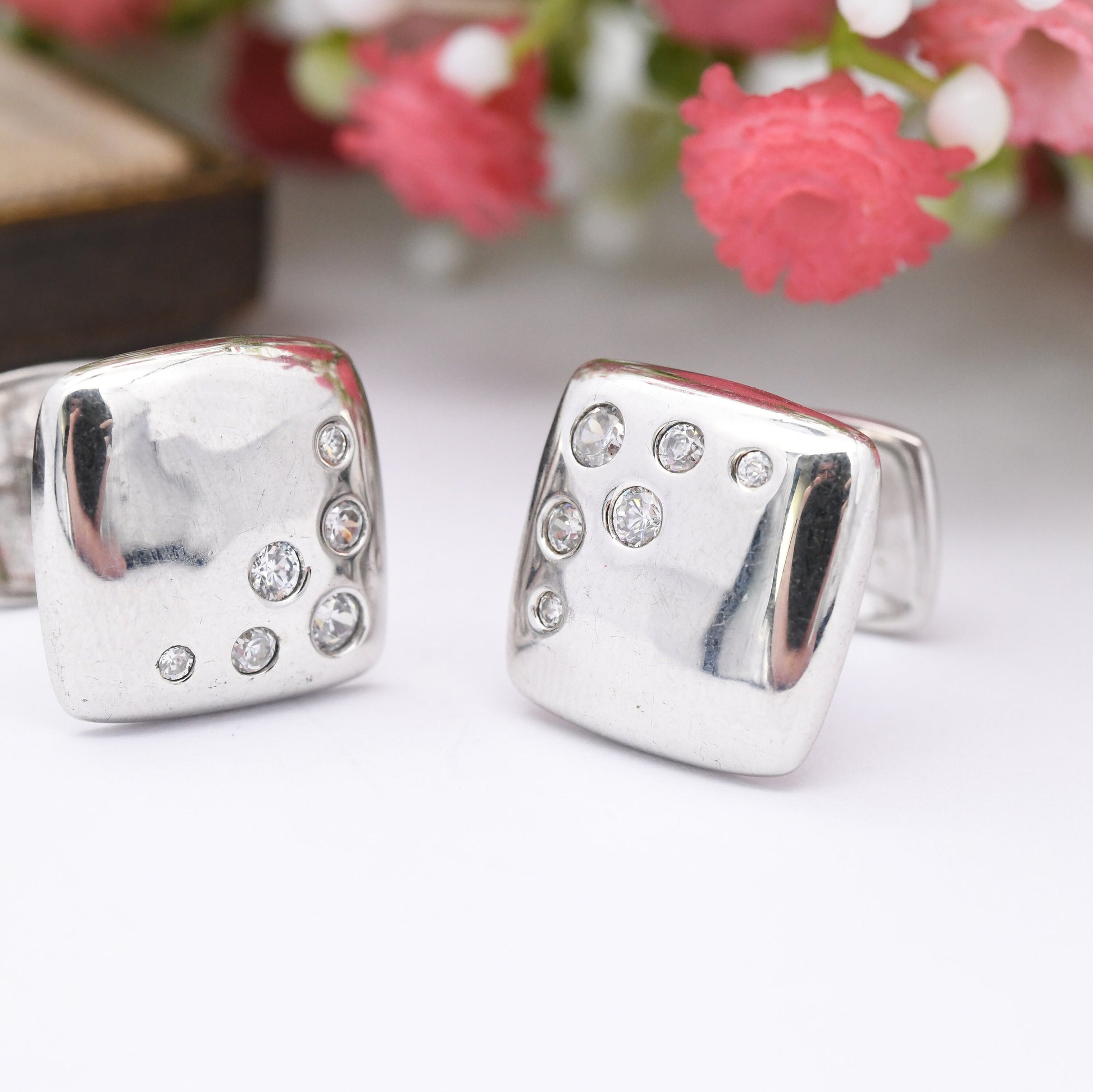 Sterling Silver Cufflinks with CZ Stones - Y2K Sparkly Cufflinks | Gift for Him