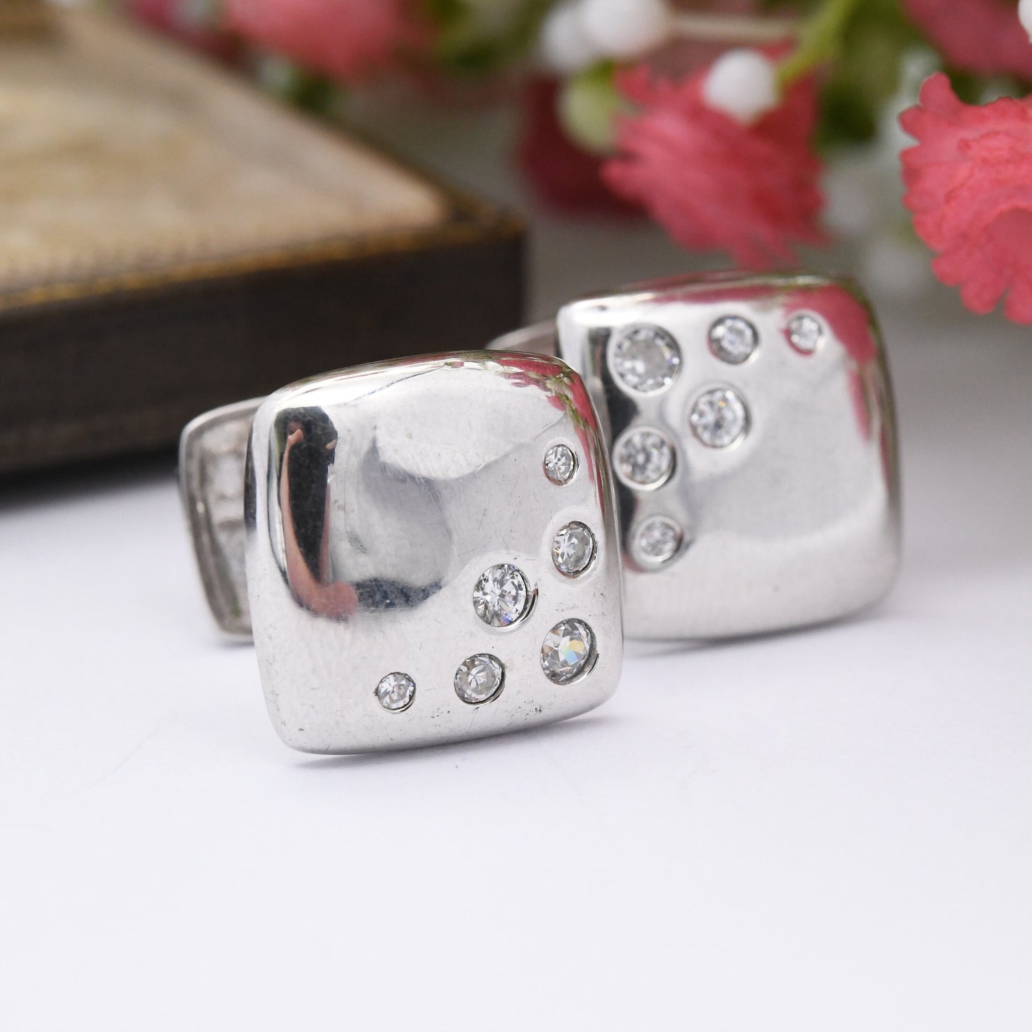 Sterling Silver Cufflinks with CZ Stones - Y2K Sparkly Cufflinks | Gift for Him