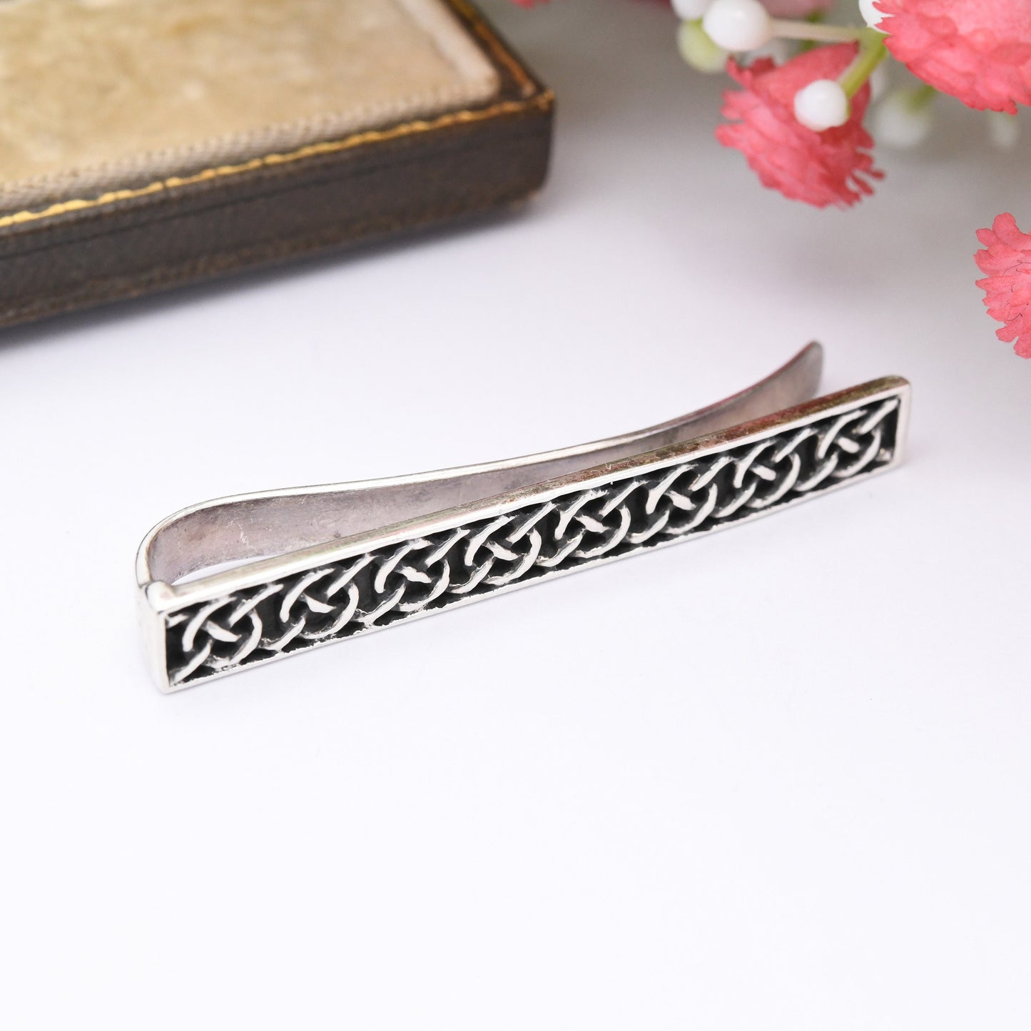 Vintage Kit Heath Sterling Silver Tie Clip - Professional Men's Tie Slide | Celtic Knot Design