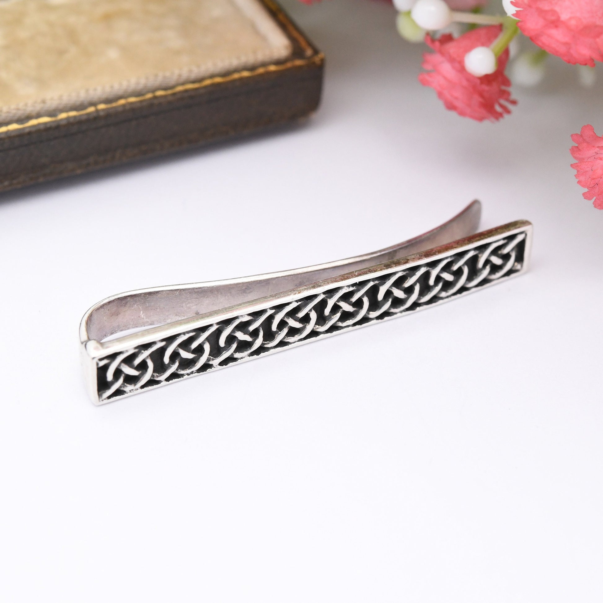 Vintage Kit Heath Sterling Silver Tie Clip - Professional Men's Tie Slide | Celtic Knot Design