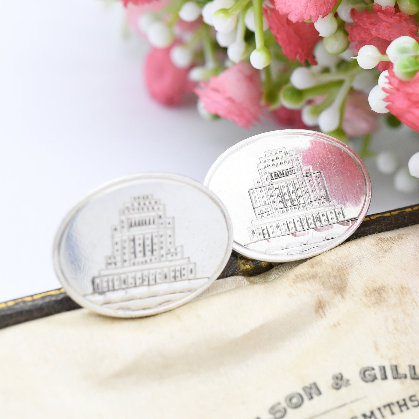 Vintage Sterling Silver Cufflinks 1969 by S J Rose - With Architectural Building | Mid-Century Silver Jewellery