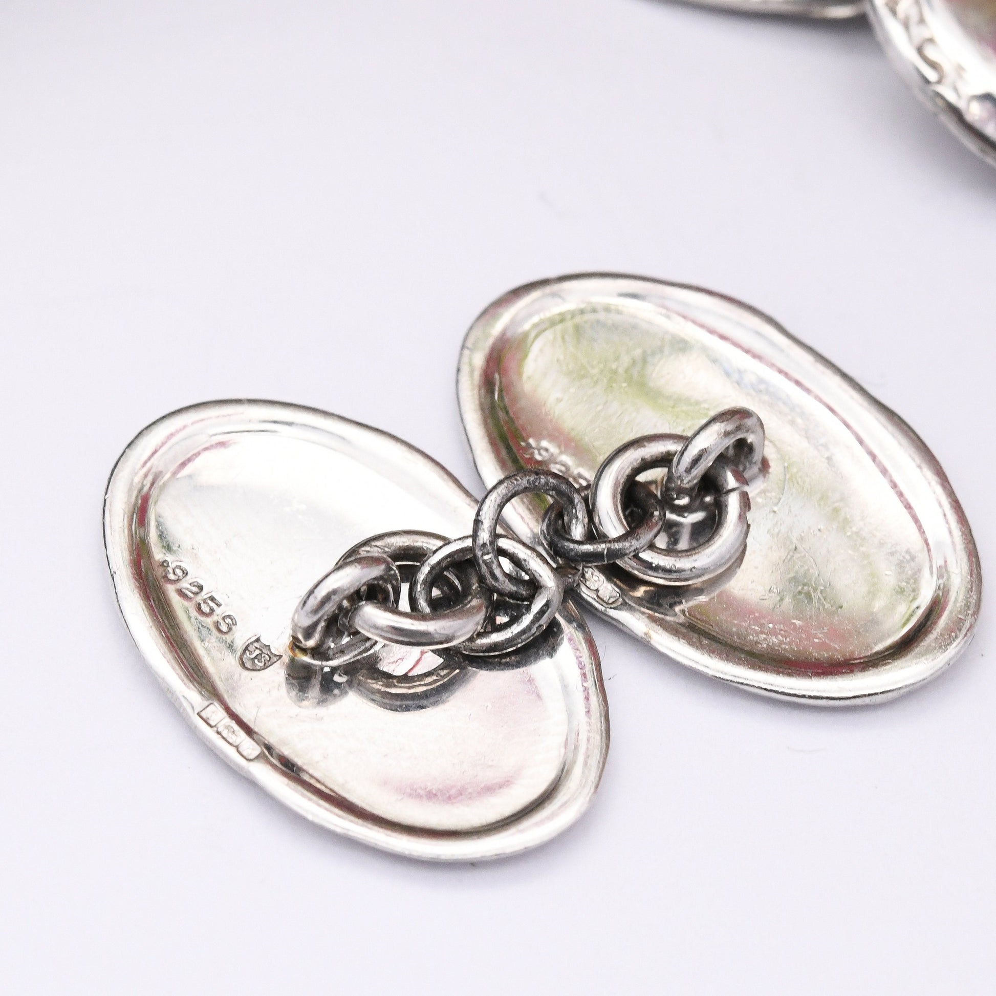 Vintage Sterling Silver Cufflinks 1984 by Joseph Smith & Sons - Mid-Century Textured Silver | Oval Border