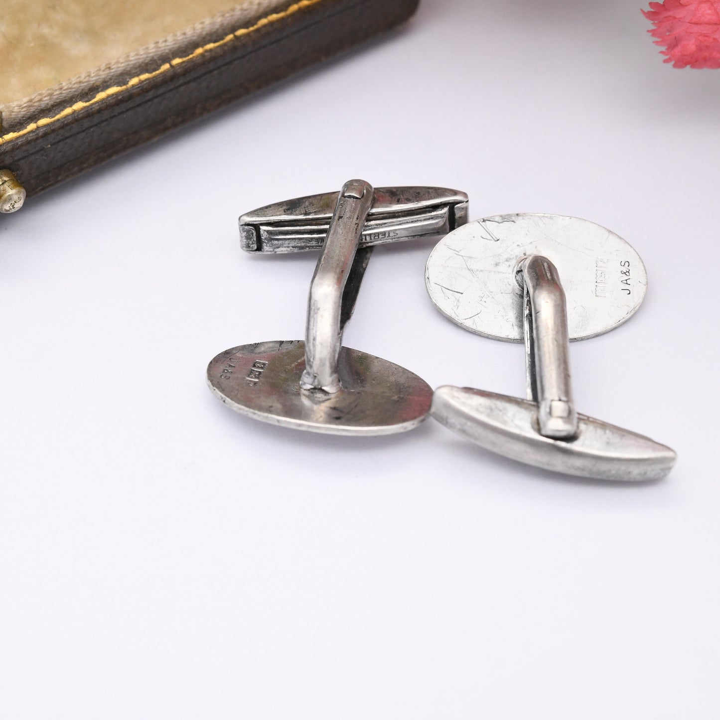 Vintage Sterling Silver Cufflinks 1964 by John Ashford & Son - Mid-Century Textured Silver | Diamond Cut Lines