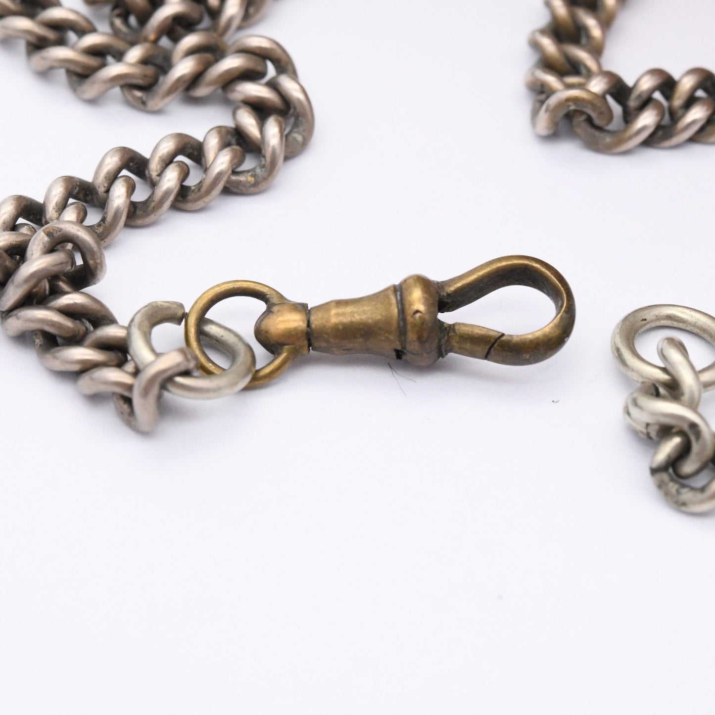 Antique Albert Chain with T-Bar Dog Clip Clasp - Victorian Pocket Watch Chain | Silver Plated