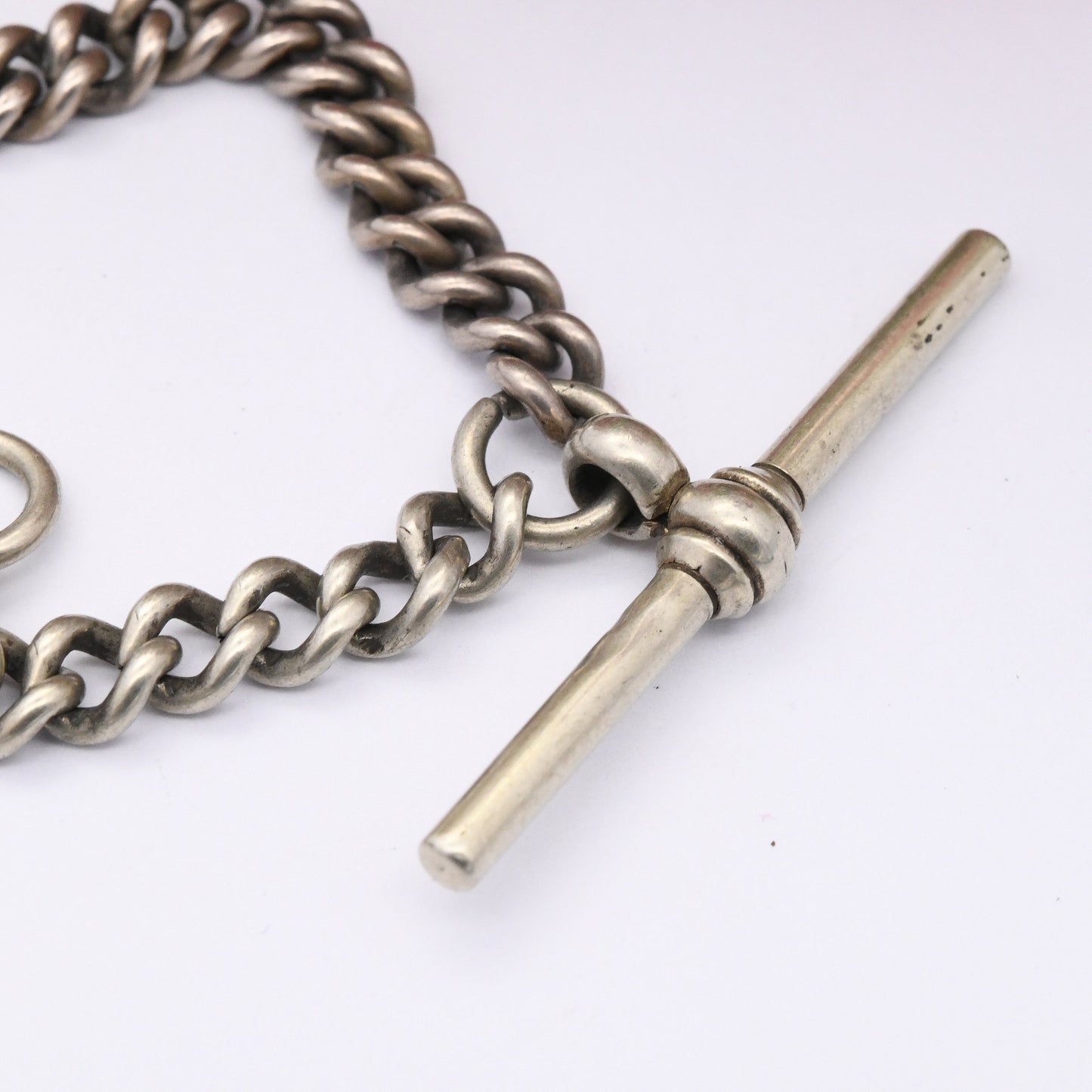 Antique Albert Chain with T-Bar Dog Clip Clasp - Victorian Pocket Watch Chain | Silver Plated