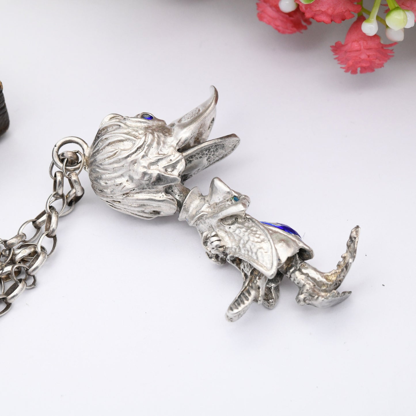 Vintage Sterling Silver Articulated Duck Pendant Necklace with Enamel Opening Beak - Novelty Animal Gift | Unusual Donald Duck
