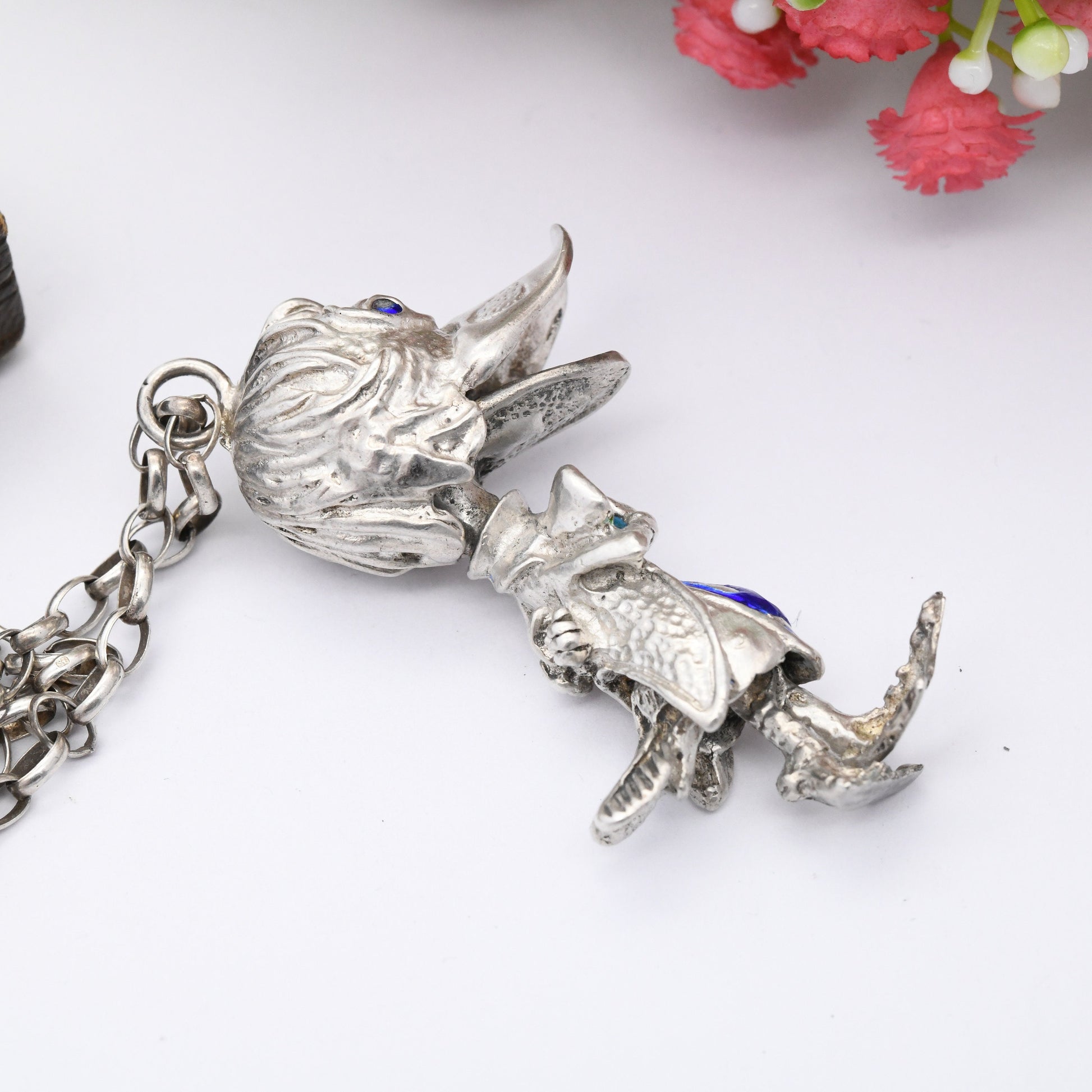 Vintage Sterling Silver Articulated Duck Pendant Necklace with Enamel Opening Beak - Novelty Animal Gift | Unusual Donald Duck