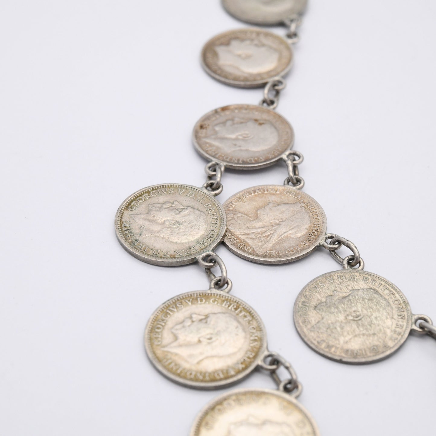 Antique Silver Threepence Coin Necklace - Queen Victoria King George V Coins 1896 - 1940 | Choker Length 38cm 15"