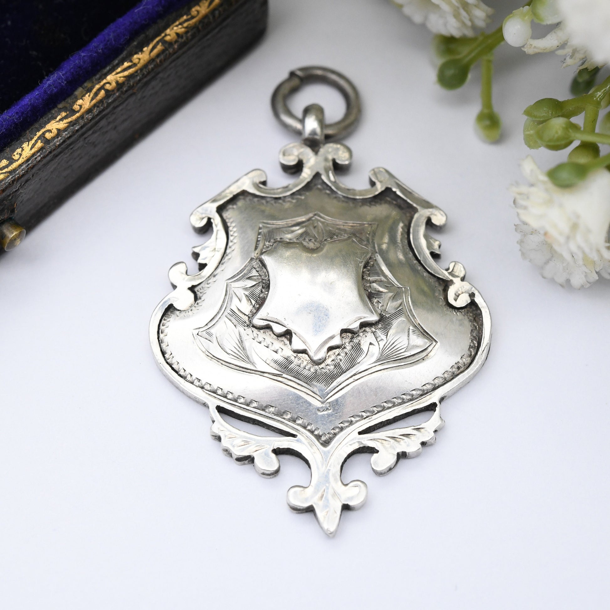 Antique Sterling Silver Watch Fob Pendant 1920 by William Adams - with Blank Space for Engraving | Large Unusual Domed Shape