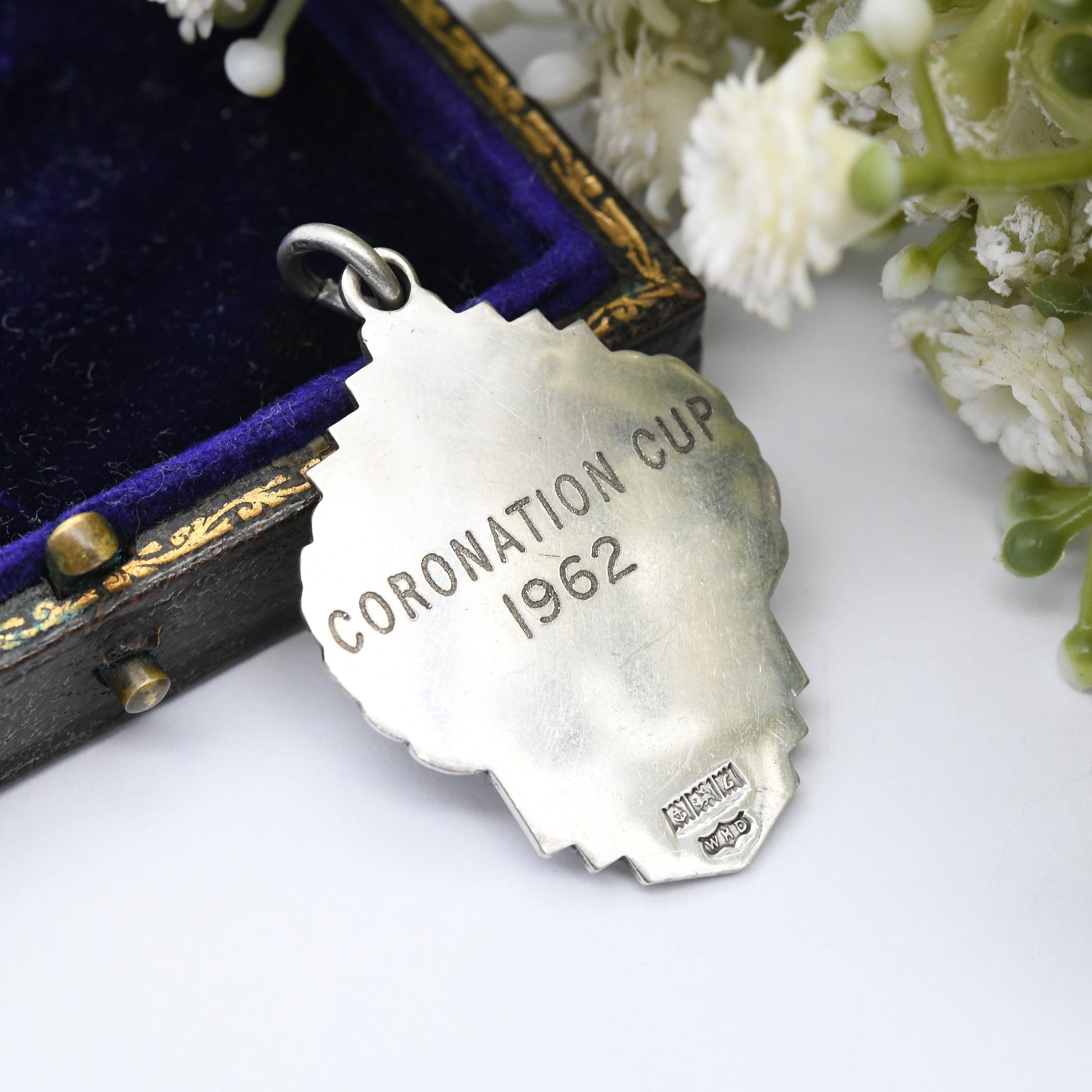 Vintage Sterling Silver Watch Fob Pendant 1960 by W H Darby - Coronation Cup 1962 Football Gold Medal