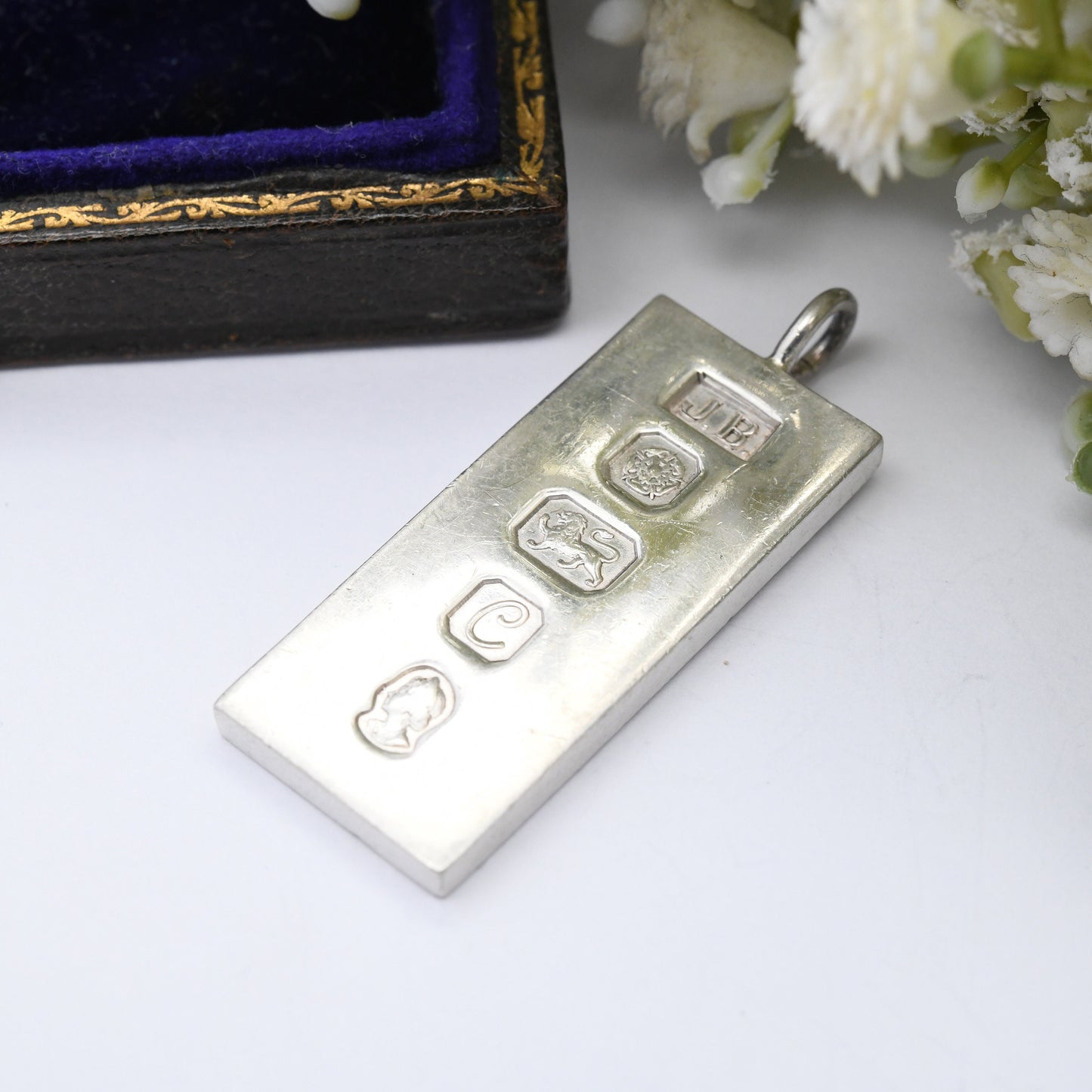 Vintage Sterling Silver Ingot Pendant 1977 with Queen Elizabeth II Silver Jubilee Stamp - Hallmarked Sheffield JB | Mid-Century Necklace