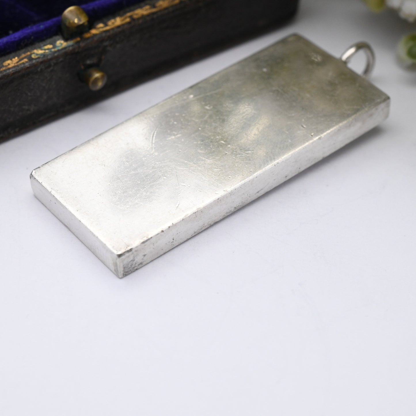 Vintage Sterling Silver Ingot Pendant 1977 with Queen Elizabeth II Silver Jubilee Stamp - Hallmarked Birmingham MPME | Mid-Century Necklace