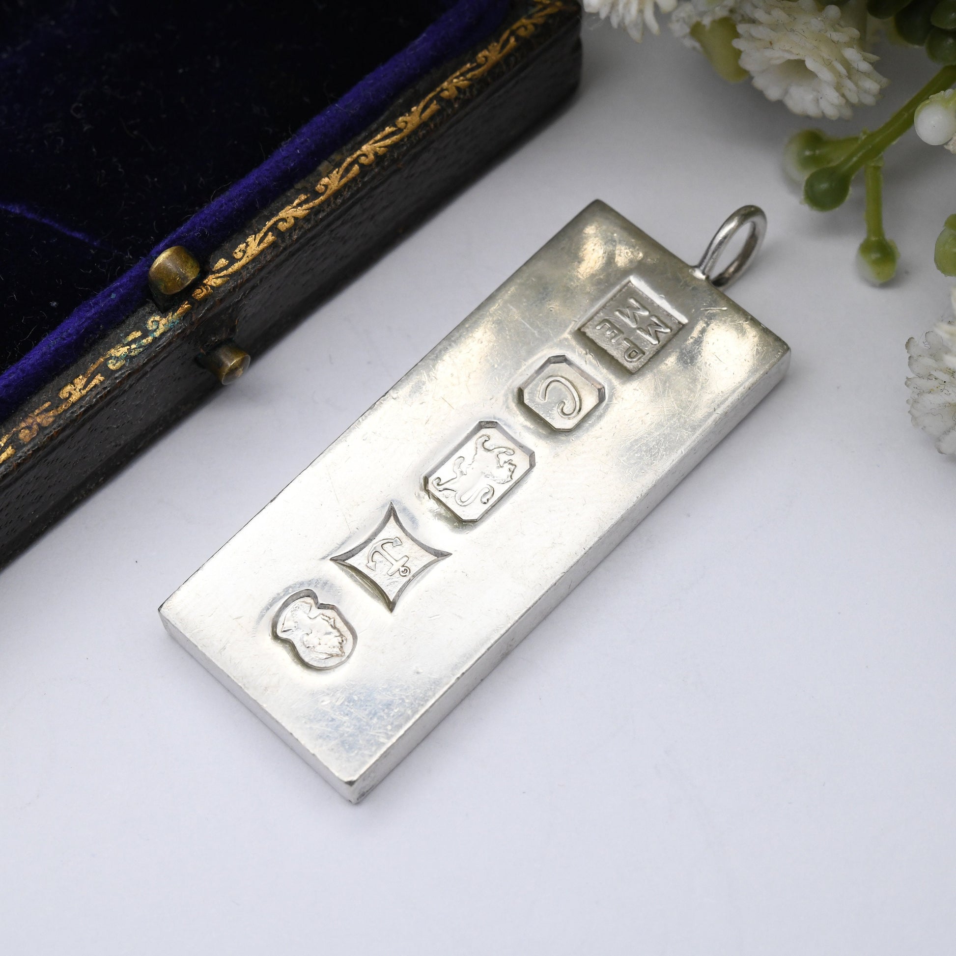 Vintage Sterling Silver Ingot Pendant 1977 with Queen Elizabeth II Silver Jubilee Stamp - Hallmarked Birmingham MPME | Mid-Century Necklace