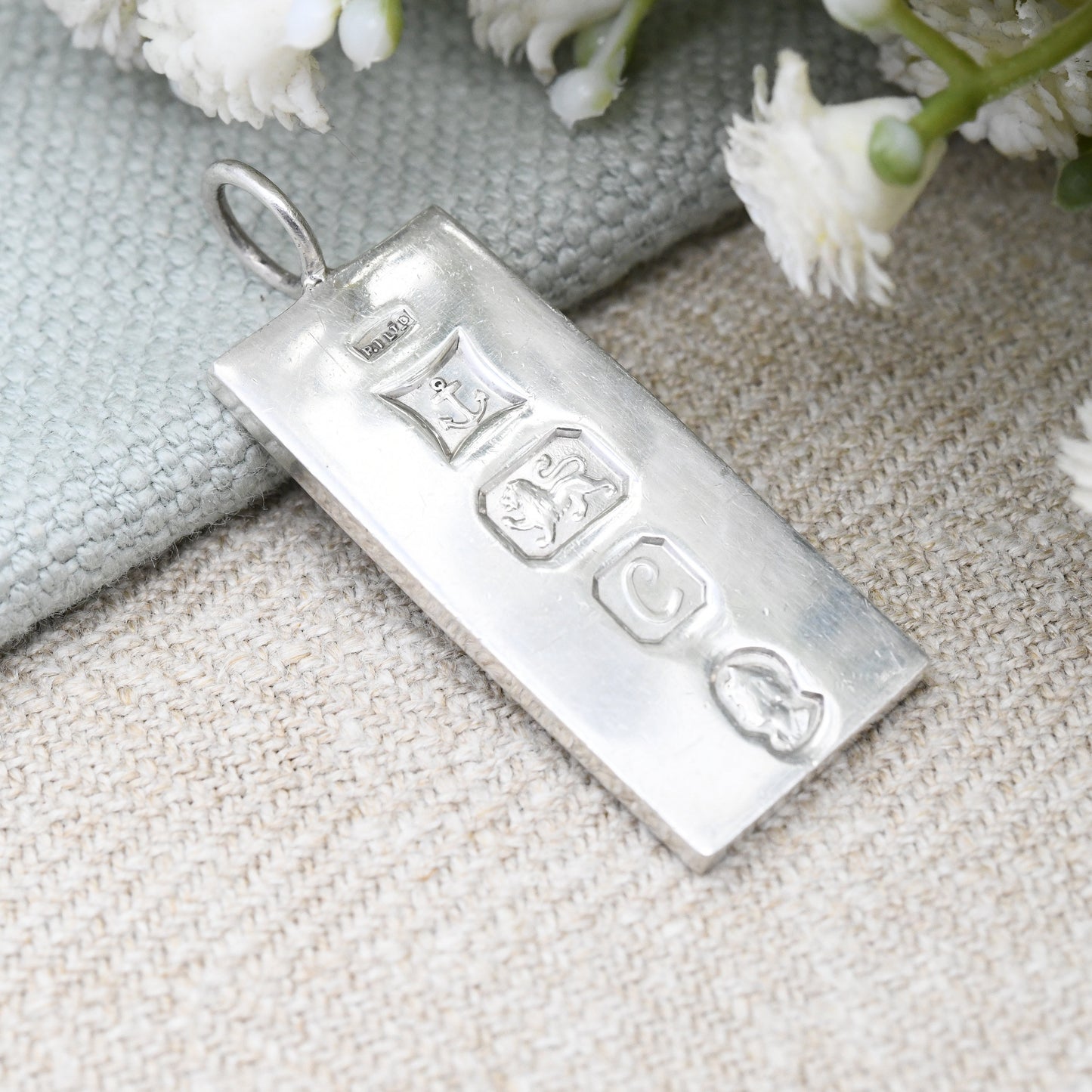 Vintage Sterling Silver Ingot Pendant 1977 with Queen Elizabeth II Silver Jubilee Stamp - Hallmarked in Birmingham | Mid-Century Necklace